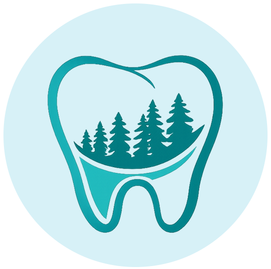 Mt. Hermon Dental Care logo icon featuring a tooth with redwood trees, representing the Scotts Valley dental practice in the heart of the Santa Cruz Mountains 