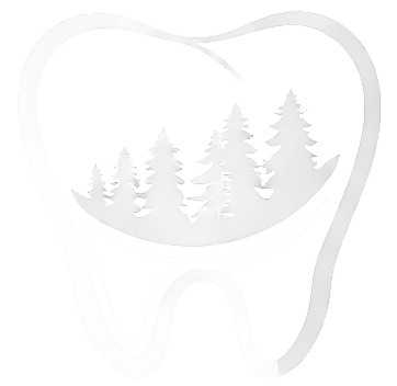 Mt. Hermon Dental Care logo, white tooth icon with redwood tree silhouettes on a teal background, representing the Scotts Valley dental practice in the Santa Cruz Mountains
